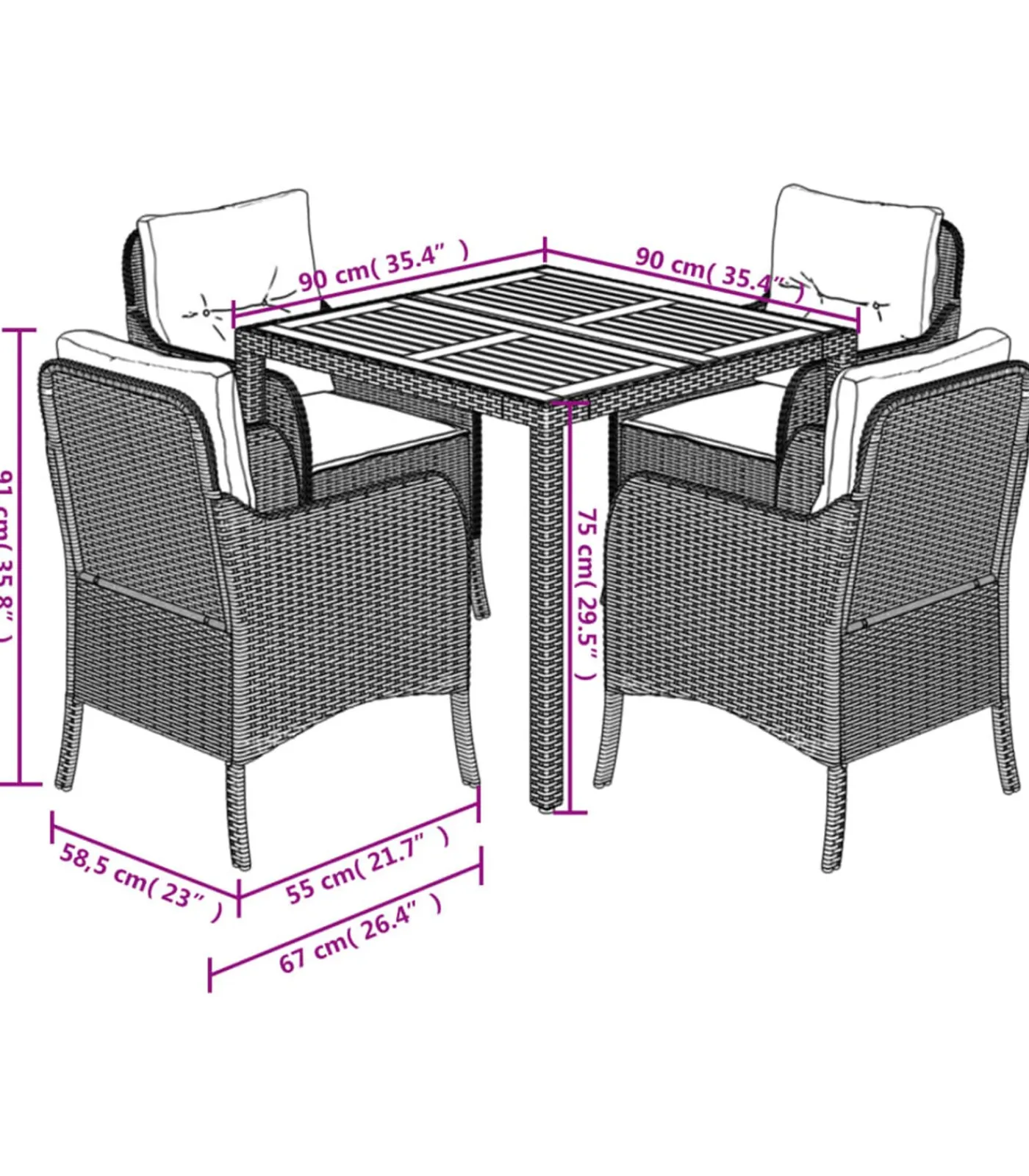 Outlet 5-delige Tuinset met kussens poly rattan zwart Tuinmeubelen