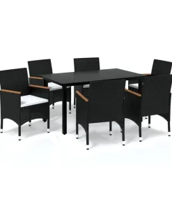 7-delige Tuinset met kussens poly rattan zwart Tuinmeubelen