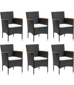 7-delige Tuinset met kussens poly rattan zwart Tuinmeubelen