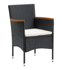 7-delige Tuinset met kussens poly rattan zwart Tuinmeubelen