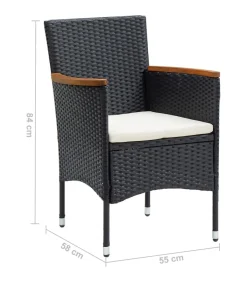 7-delige Tuinset met kussens poly rattan zwart Tuinmeubelen