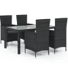 New 5-delige Tuinset met kussens poly rattan zwart Tuinmeubelen
