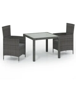 New 3-delige Tuinset met kussens poly rattan grijs Tuinmeubelen