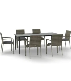 Hot 7-delige Tuinset met kussens poly rattan zwart en grijs Tuinmeubelen