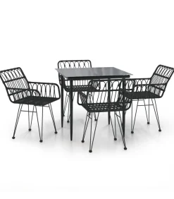 5-delige Tuinset poly rattan zwart Tuinmeubelen