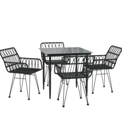 5-delige Tuinset poly rattan zwart Tuinmeubelen