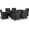 Hot 7-delige Tuinset poly rattan zwart Tuinmeubelen