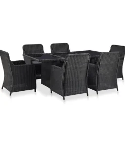 Hot 7-delige Tuinset poly rattan zwart Tuinmeubelen