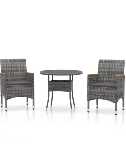 Clearance 3-delige Tuinset poly rattan grijs Tuinmeubelen