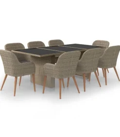 Clearance 9-delige Tuinset poly rattan bruin Tuinmeubelen