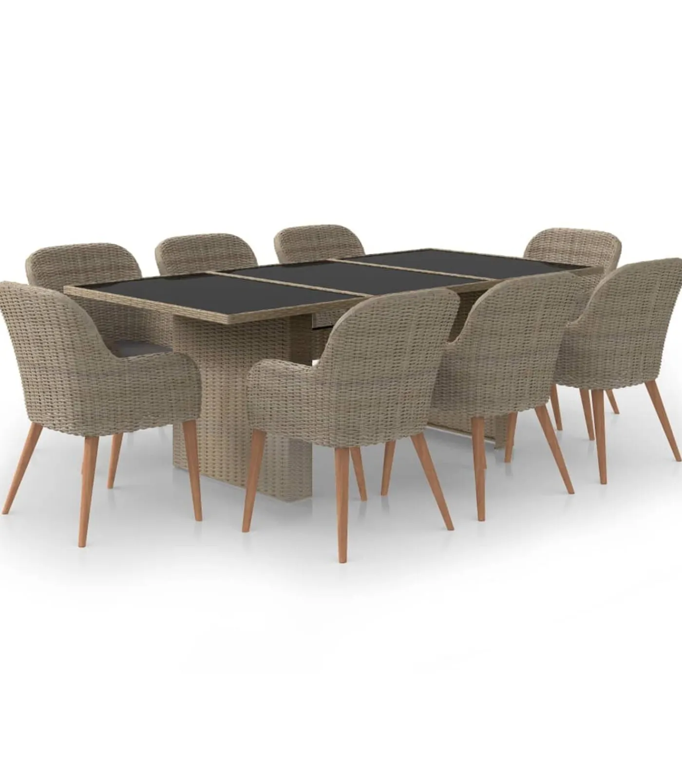 Clearance 9-delige Tuinset poly rattan bruin Tuinmeubelen