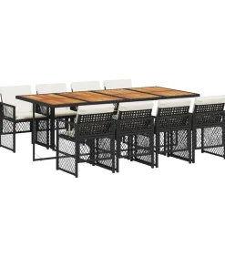 Outlet 9-delige Tuinset poly rattan zwart Tuinmeubelen