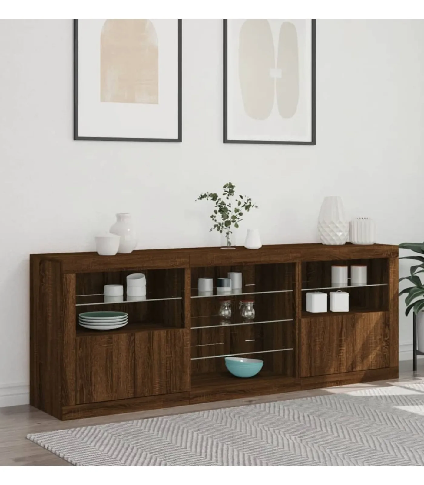 Clearance Dressoir met LED-verlichting 181,5x37x67 cm bruin eikenkleur Meubels