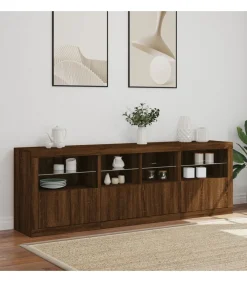 Outlet Dressoir met LED-verlichting 202x37x67 cm bruin eikenkleur Meubels