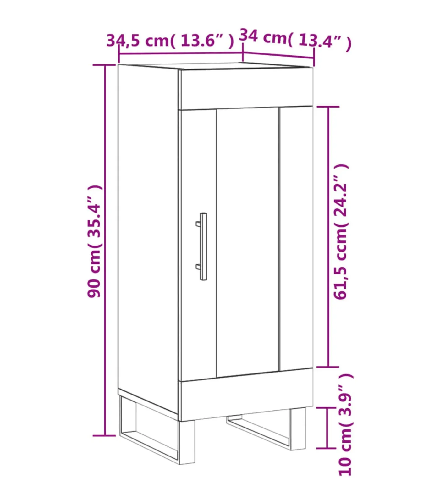 Clearance Dressoir 34,5x34x90 cm bewerkt hout bruin eikenkleur Meubels