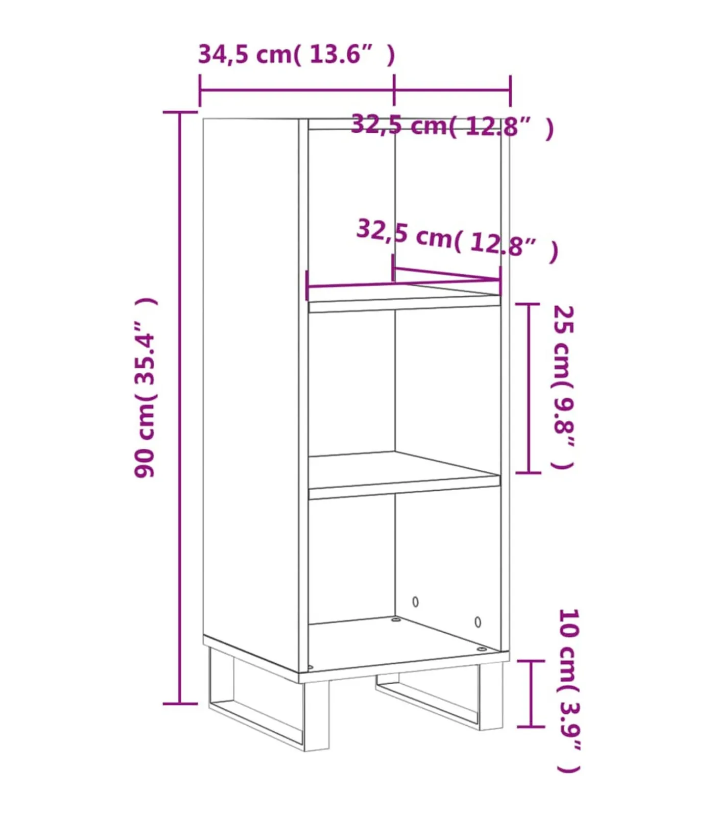 Clearance Dressoir 34,5x32,5x90 cm bewerkt hout gerookt eikenkleurig Meubels