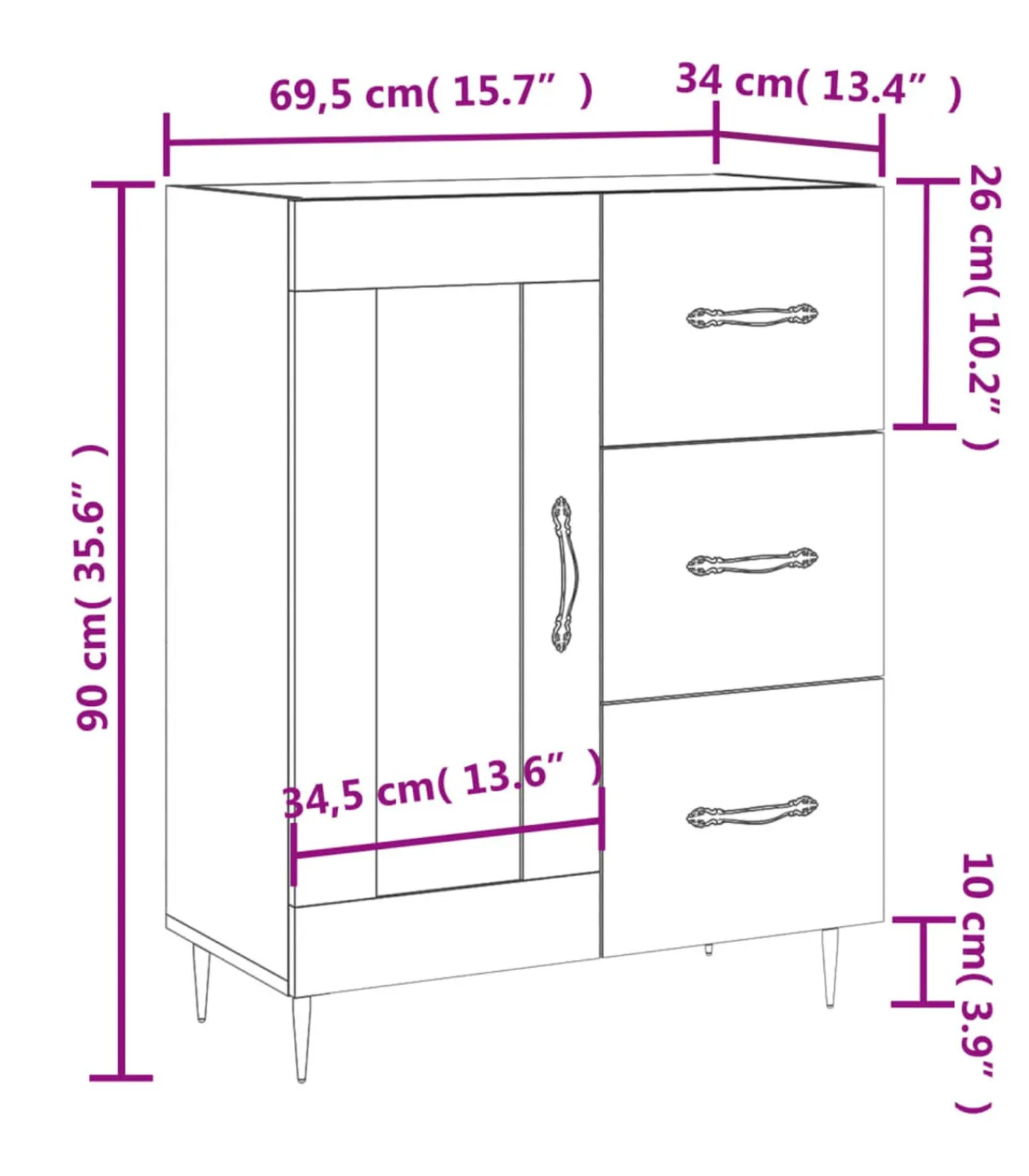 Best Dressoir 69,5x34x90 cm bewerkt hout gerookt eikenkleurig Meubels