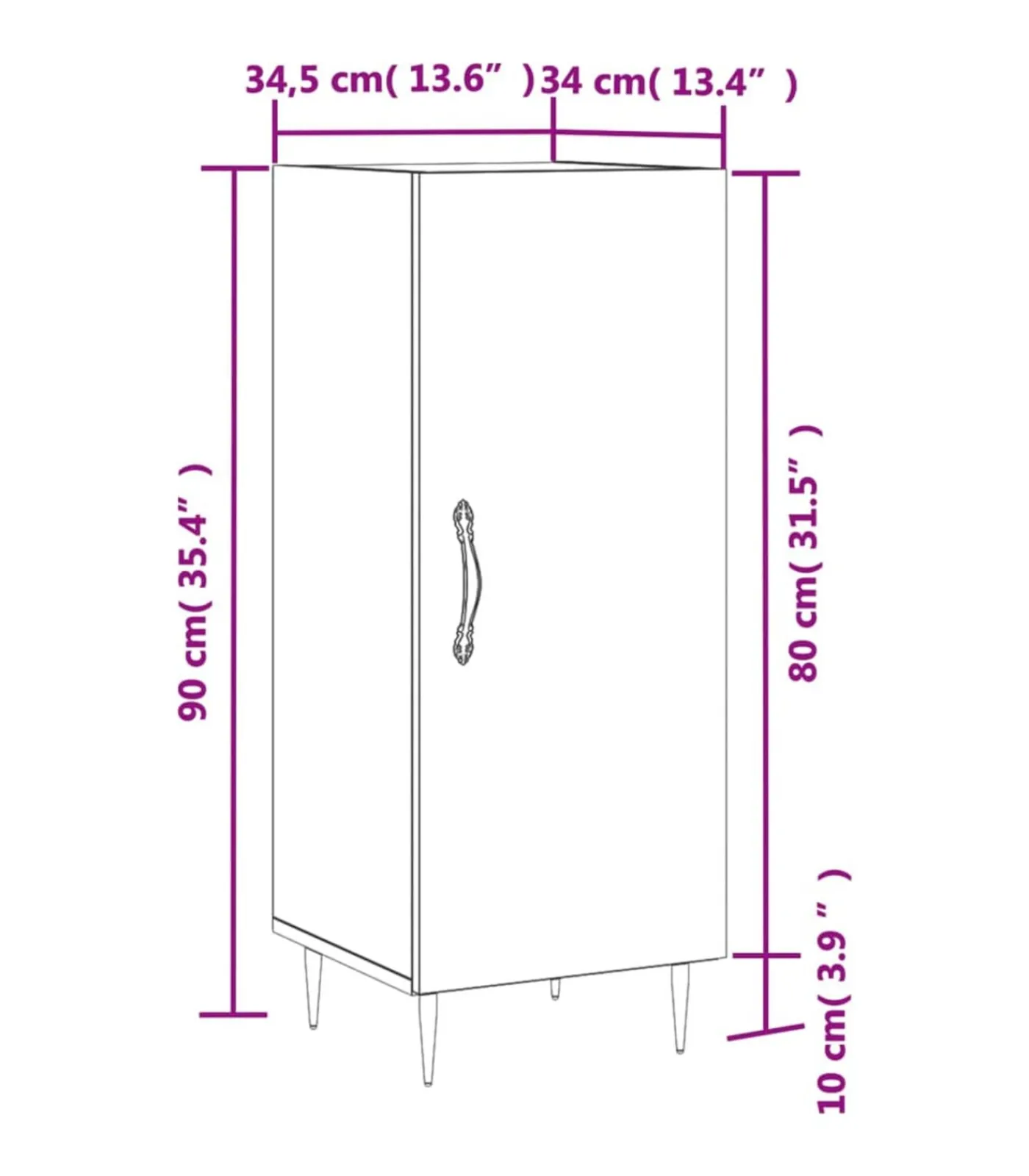 Outlet Dressoir 34,5x34x90 cm bewerkt hout bruin eikenkleur Meubels