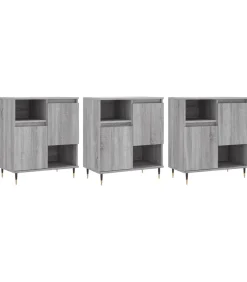 Clearance Dressoirs 3 st bewerkt hout grijs sonoma eikenkleurig Meubels