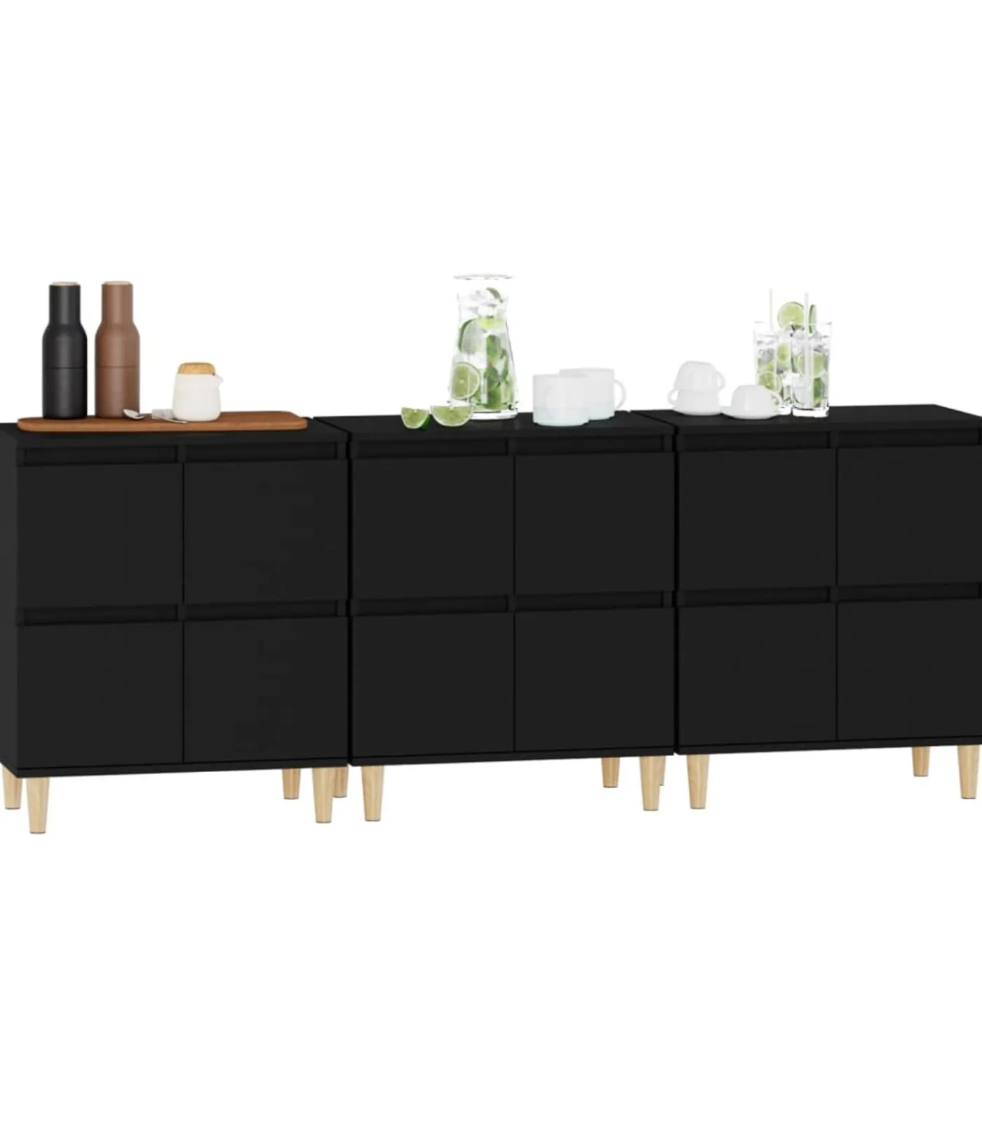 Outlet Dressoirs 3 st 60x35x70 cm bewerkt hout zwart Meubels