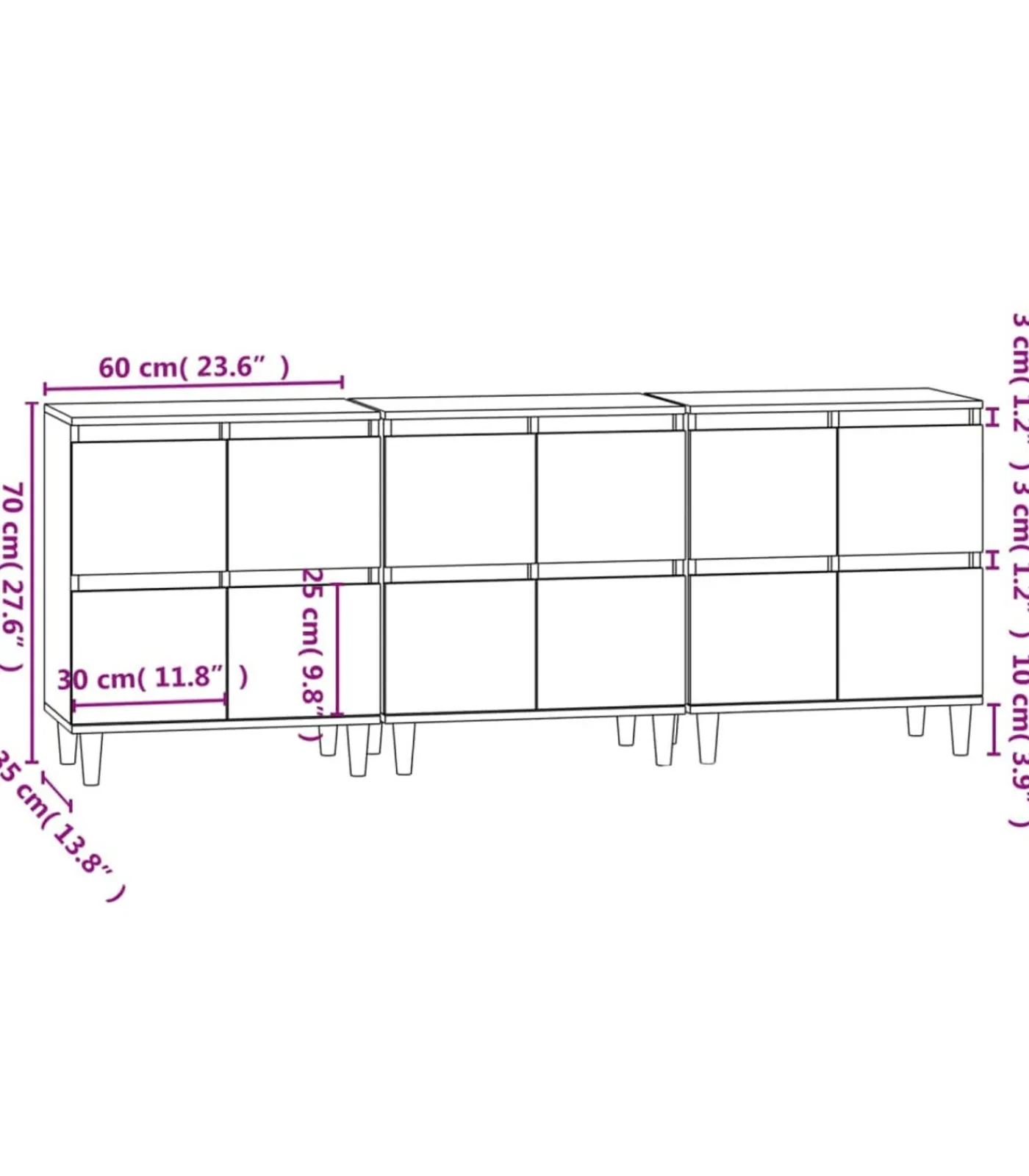 Outlet Dressoirs 3 st 60x35x70 cm bewerkt hout zwart Meubels