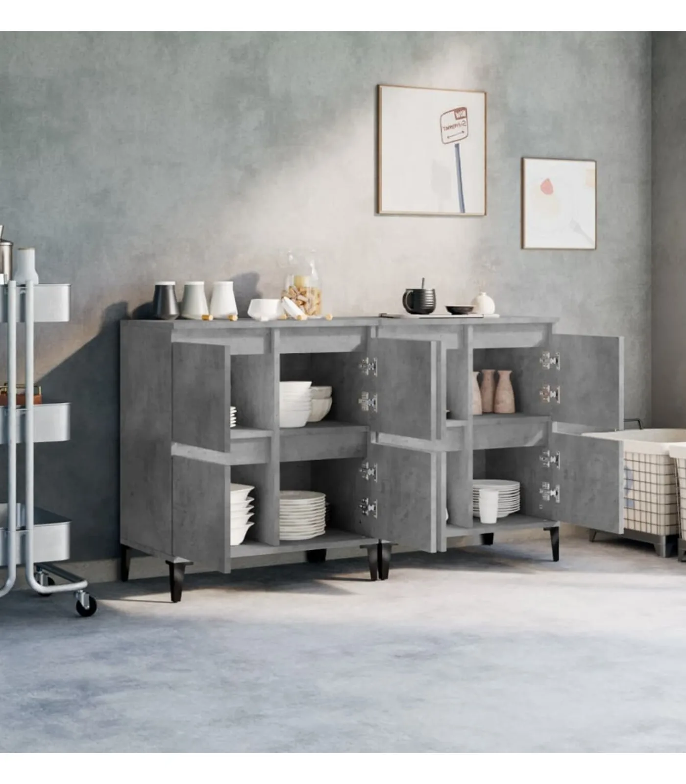 Best Dressoirs 2 st 60x35x70 cm bewerkt hout betongrijs Meubels