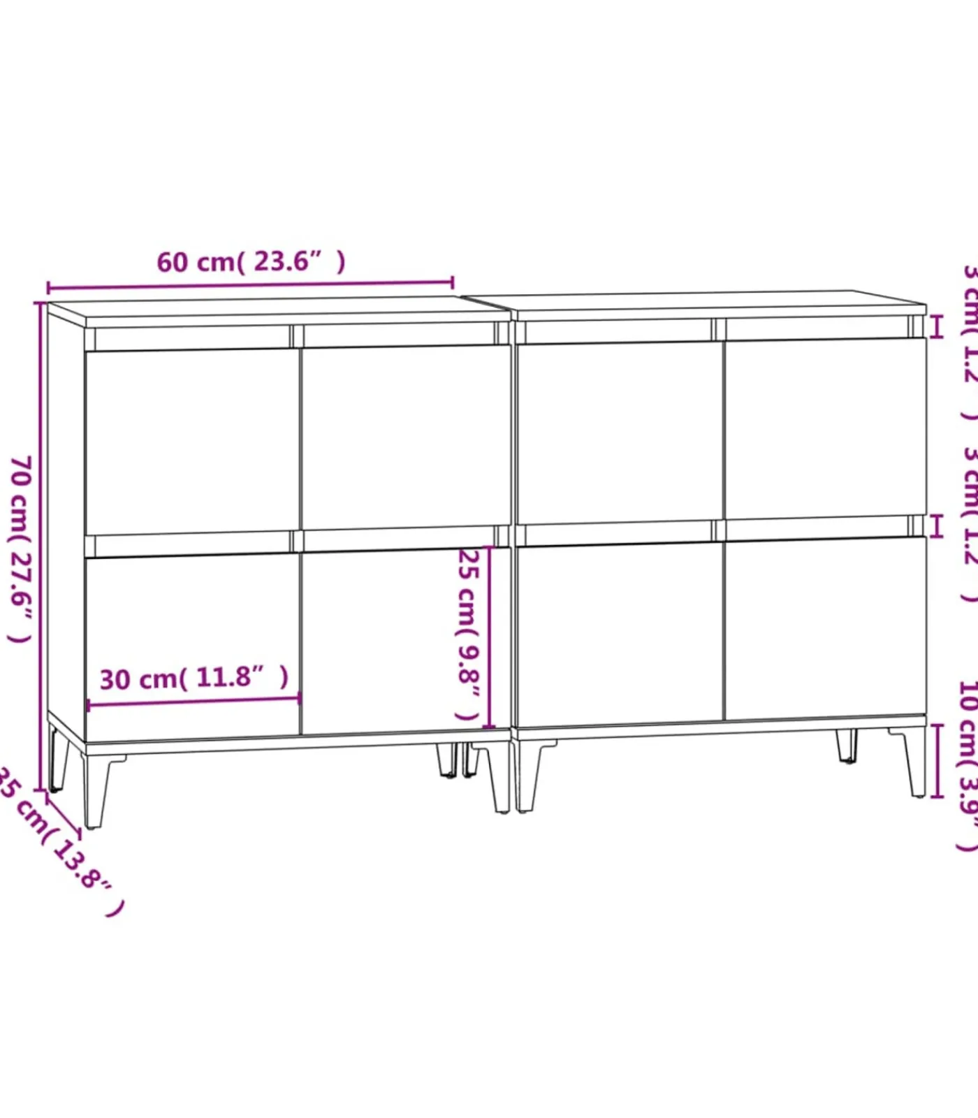 Best Dressoirs 2 st 60x35x70 cm bewerkt hout betongrijs Meubels
