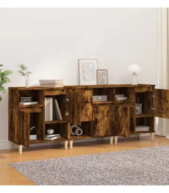 Discount Dressoirs 3 st 60x35x70 cm bewerkt hout gerookt eikenkleurig Meubels