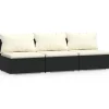 New Driezitsbank met kussens poly rattan zwart Tuinmeubelen