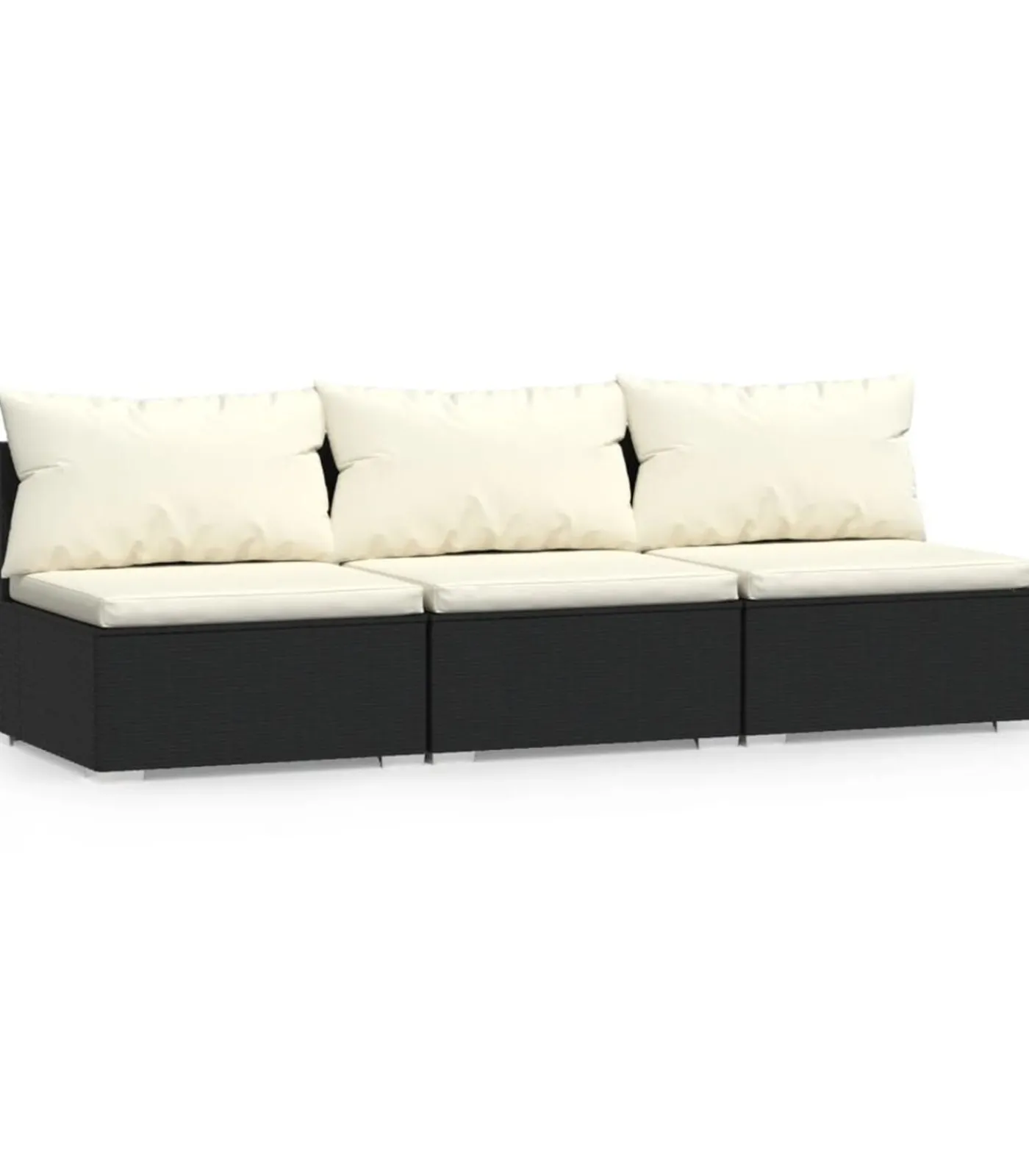 New Driezitsbank met kussens poly rattan zwart Tuinmeubelen