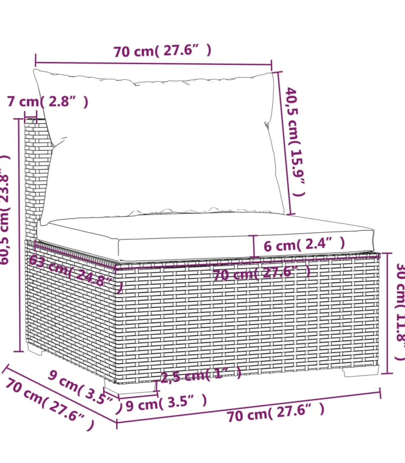 New Driezitsbank met kussens poly rattan zwart Tuinmeubelen
