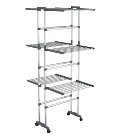 Droogrek 3-laags met wieltjes 60x70x129 cm zilverkleurig Wassen & Strijken