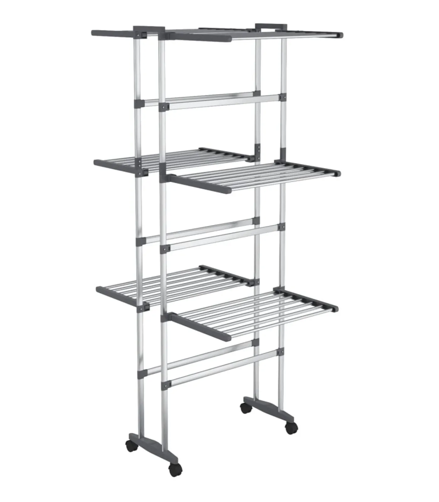 Droogrek 3-laags met wieltjes 60x70x129 cm zilverkleurig Wassen & Strijken