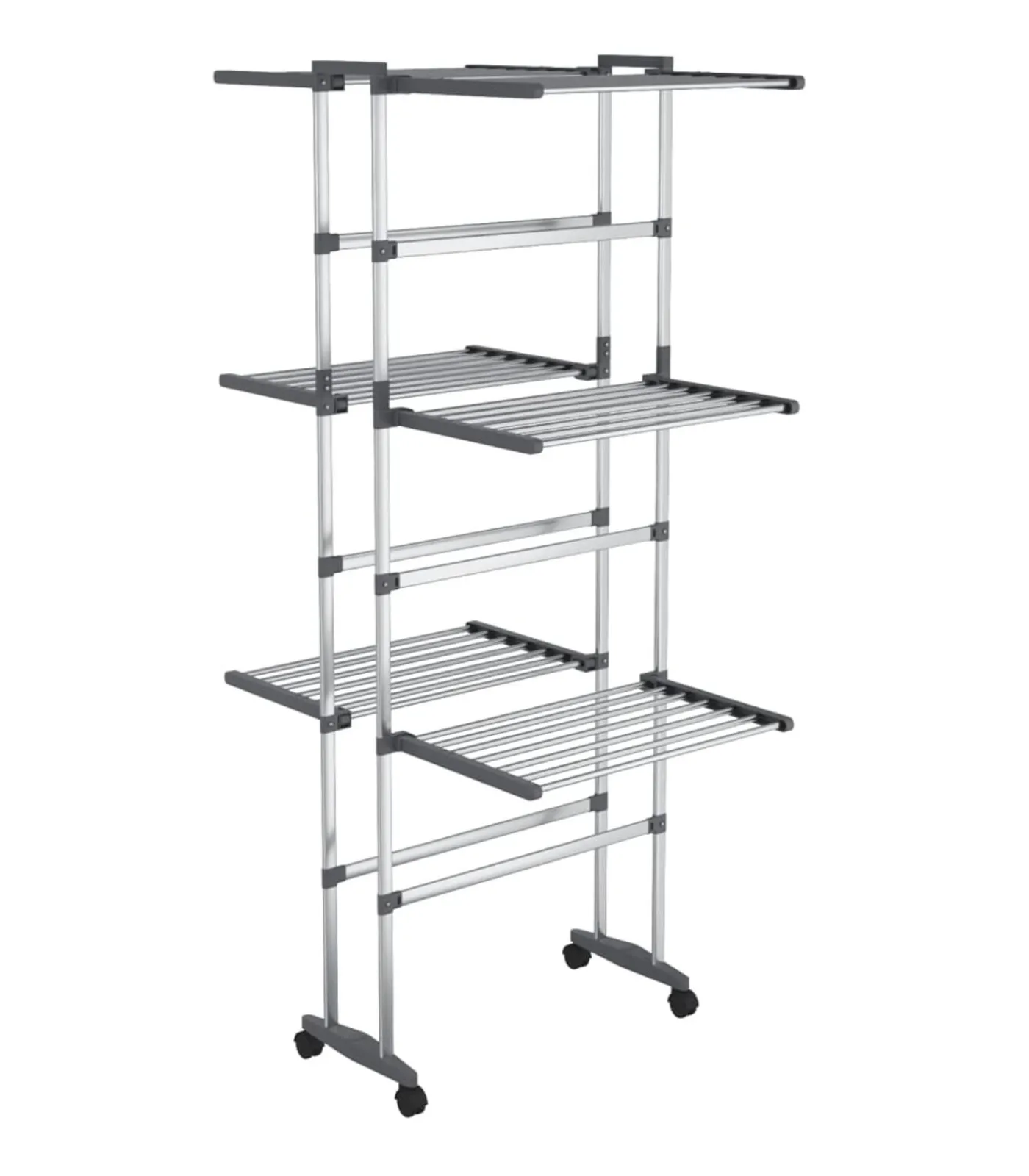 Droogrek 3-laags met wieltjes 60x70x129 cm zilverkleurig Wassen & Strijken