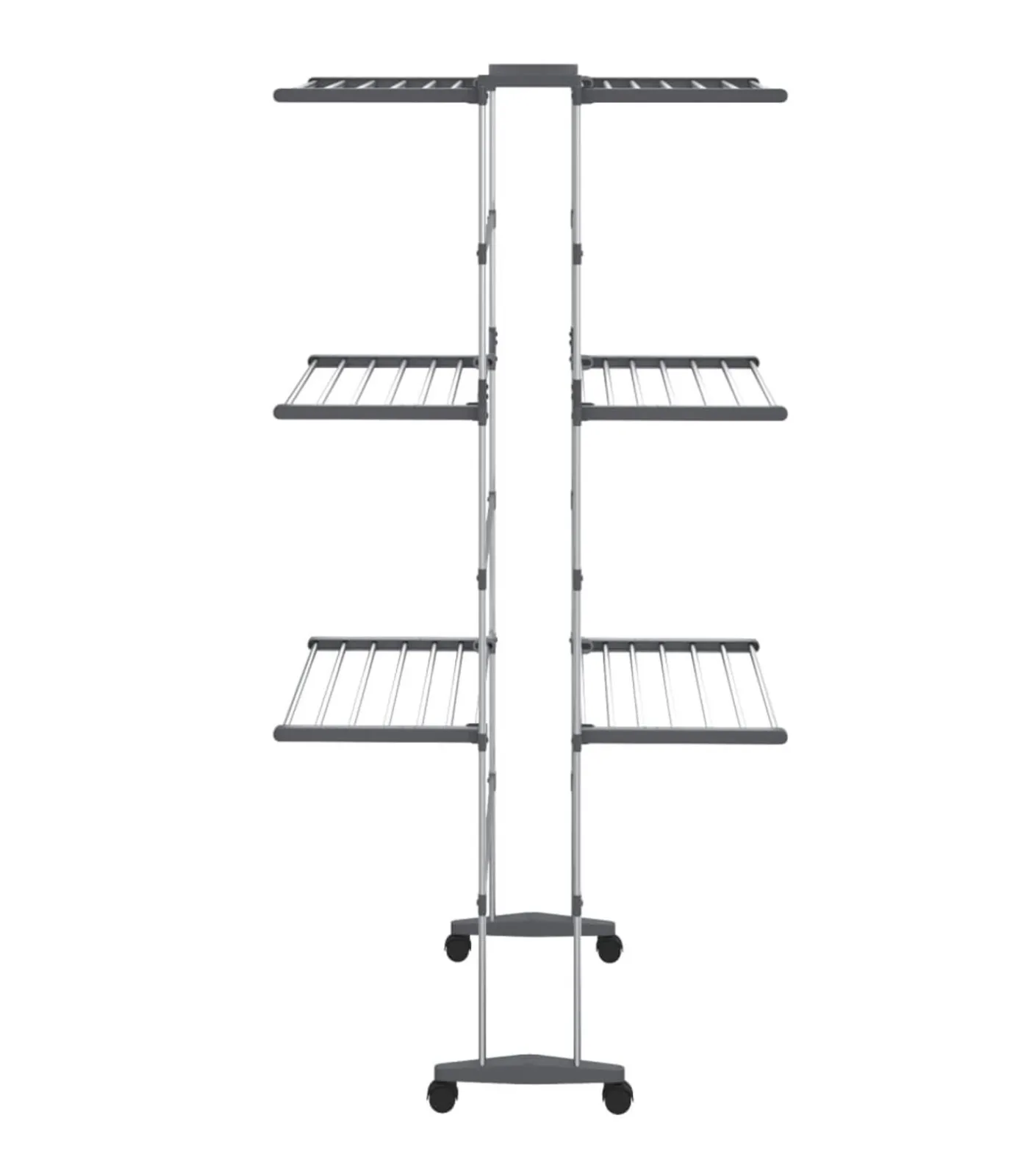 Droogrek 3-laags met wieltjes 60x70x129 cm zilverkleurig Wassen & Strijken