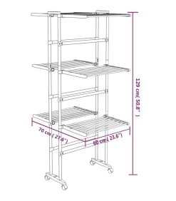 Droogrek 3-laags met wieltjes 60x70x129 cm zilverkleurig Wassen & Strijken