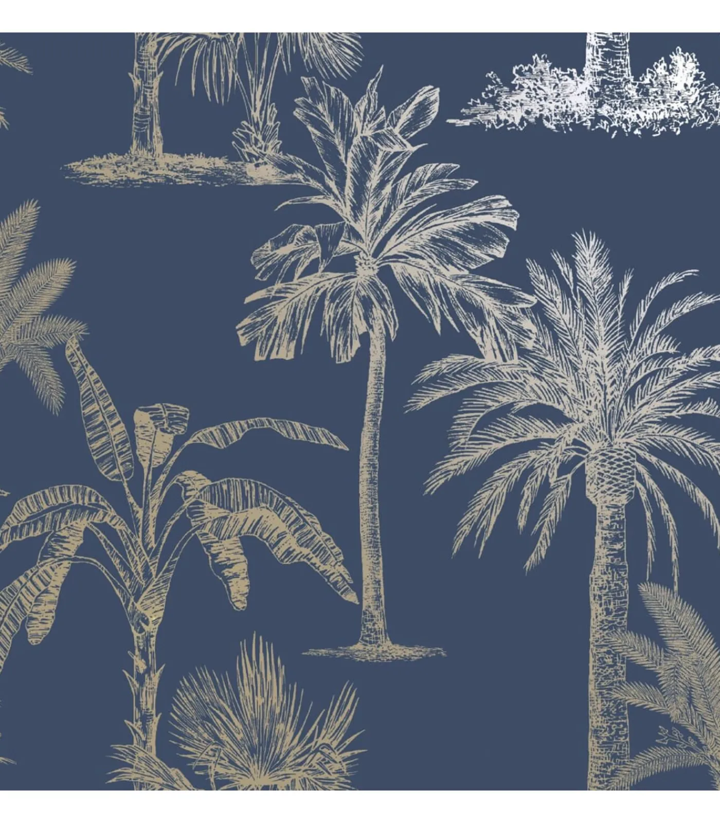 Clearance Behang Tropical Trees marineblauw en zilverkleurig Decoratie
