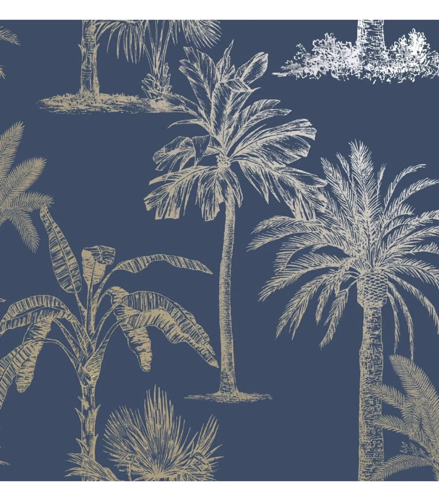 Clearance Behang Tropical Trees marineblauw en zilverkleurig Decoratie