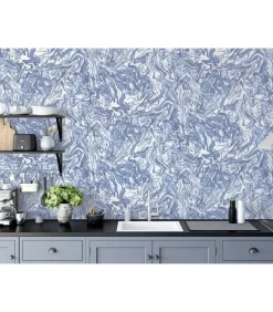 Discount Behang Liquid Marble blauw Decoratie