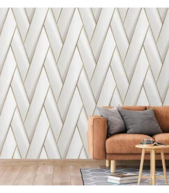 Hot Behang Geometric wit en goudkleurig Decoratie