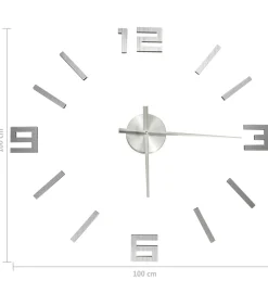 New 3D-wandklok modern XXL 100 cm zilverkleurig Klokken