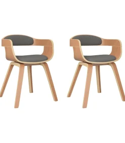 Hot Eetkamerstoel 2 st gebogen hout en stof lichtgrijs Stoelen