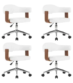 Online Eetkamerstoelen draaibaar 4 st gebogen hout en kunstleer wit Stoelen