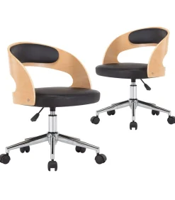 Hot Eetkamerstoelen draaibaar 2 st gebogen hout en kunstleer zwart Stoelen