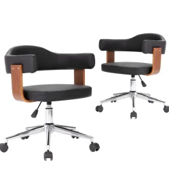 New Eetkamerstoelen draaibaar 2 st gebogen hout en kunstleer zwart Stoelen