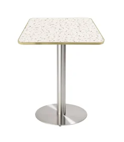 Outlet Eettafel 60 x 60 cm zilveren poot en terrazzo/gouden coating Tafels