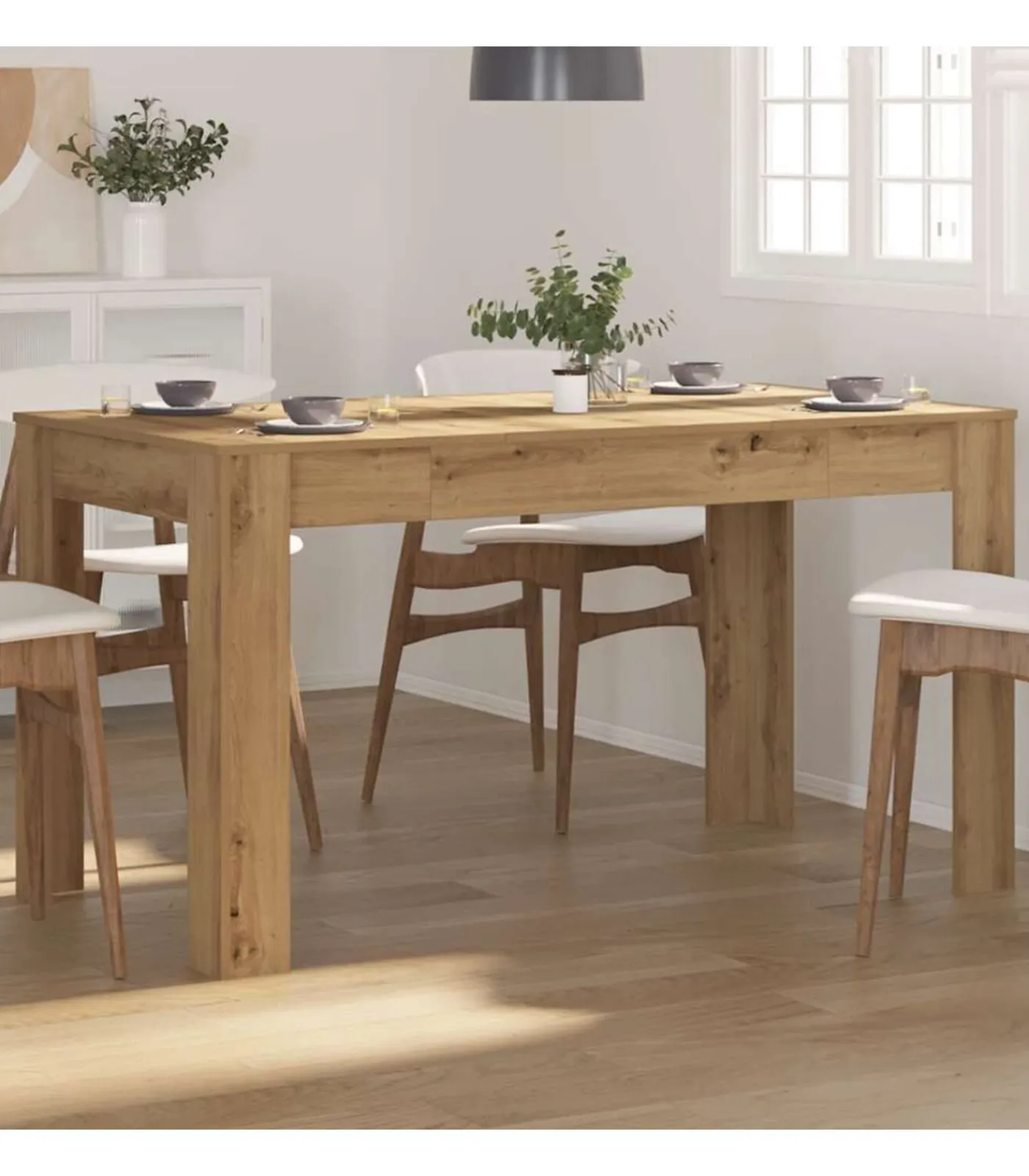 Clearance Eettafel 140x74,5x76 cm bewerkt hout artisanaal eikenkleurig Tafels