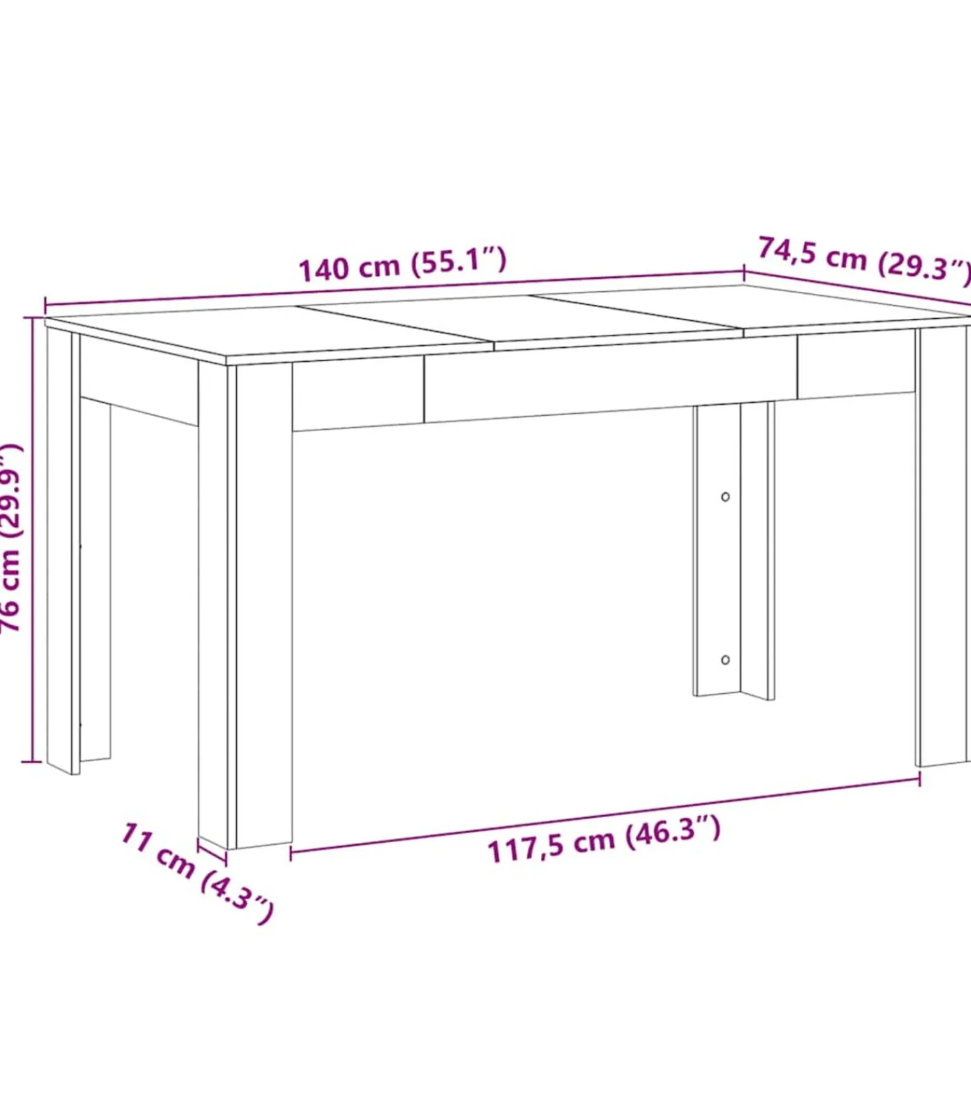 Clearance Eettafel 140x74,5x76 cm bewerkt hout artisanaal eikenkleurig Tafels