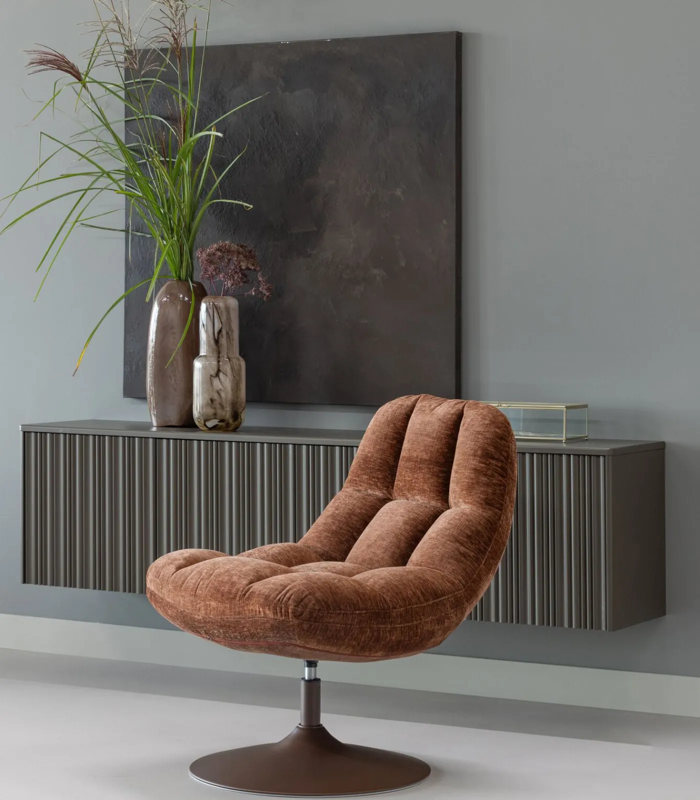 Best Elvi Draaifauteuil - Chenille Structuur - Roestbruin - 81x73x84 Zetels