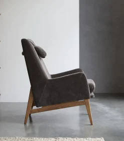 Fauteuil van massief eikenhout en grijs fluweel Zetels
